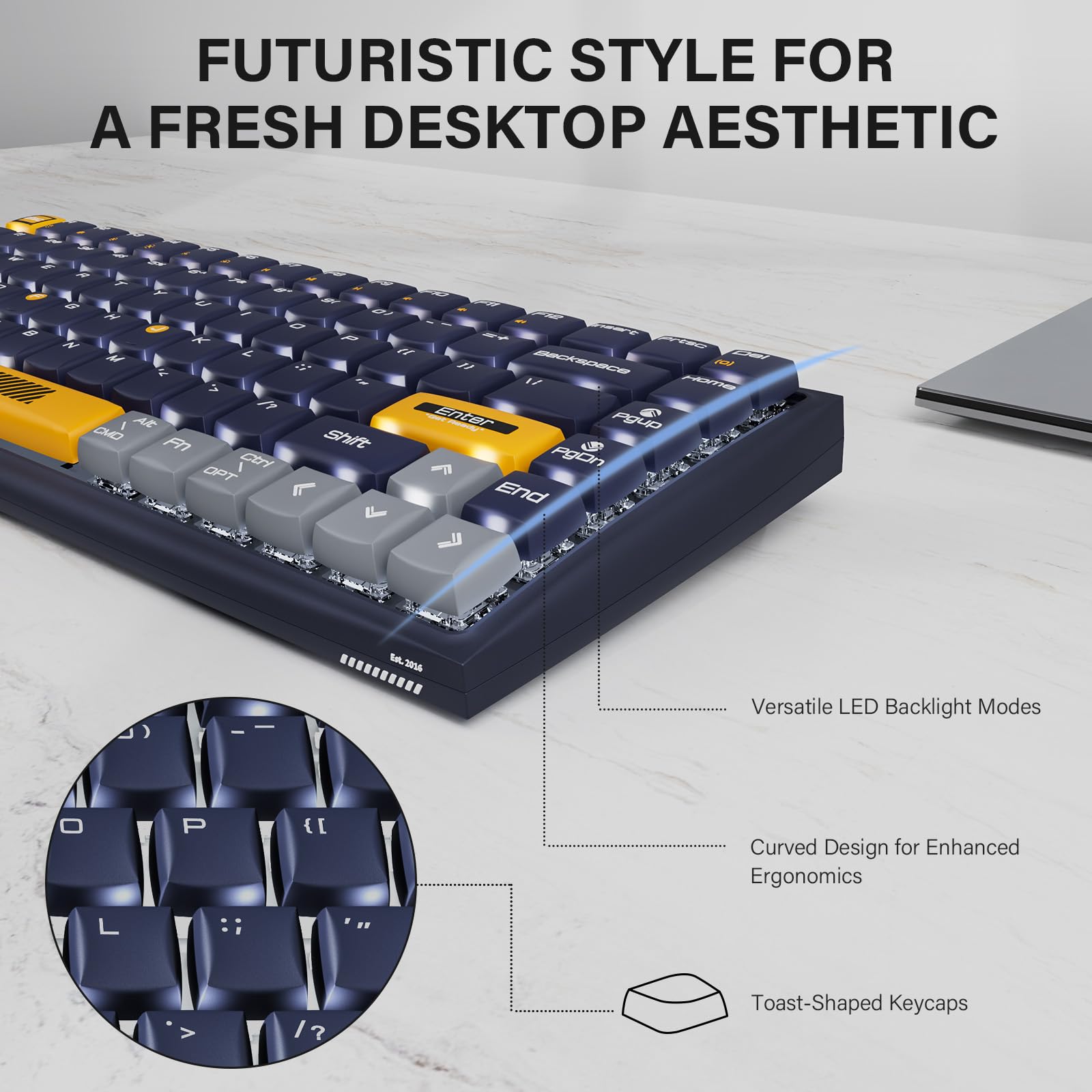 Durgod K710 Wireless Mechanical Keyboard, 84-Key 75% Layout, Connect up to 3 Devices via Bluetooth/2.4G Wireless for Mac Windows Linux, LED Backlit & N-Key Rollover, Tactile Brown Switch, Navy Blue