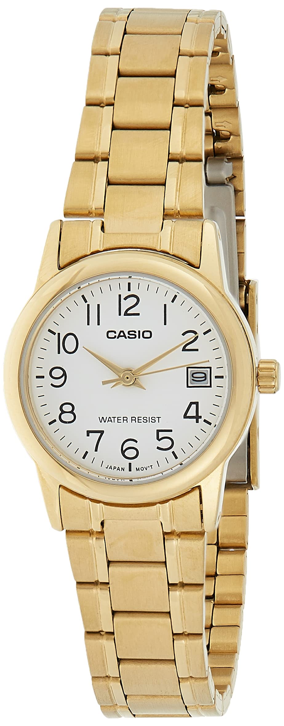 Casio #LTP-V002G-7B2 Women's Analog Gold Tone White Easy Reader Dial Date Watch