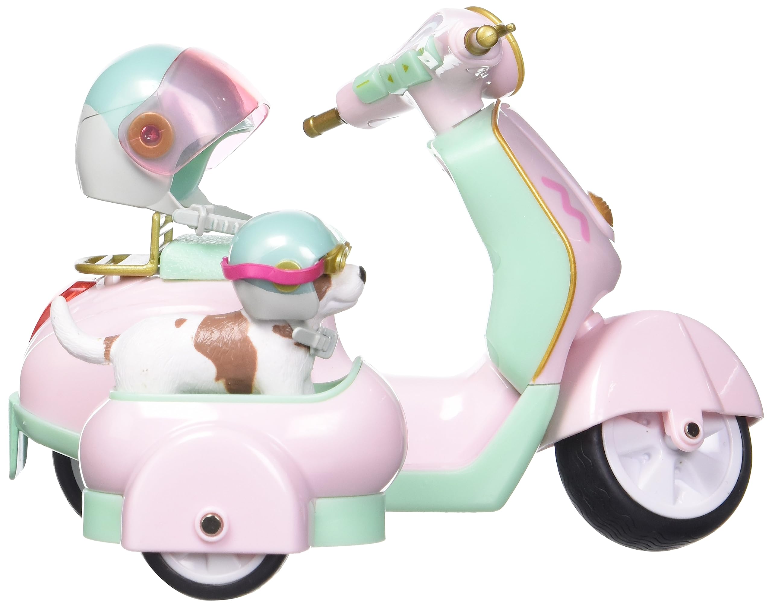 Lori Dolls – Toy Scooter for Mini Dolls – Vehicle with Accessories – Toy Dog with Helmet & Goggles – Working Lights & Sounds – Let’s Go for a Spin Scooter – 3 Years +
