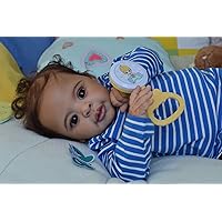 21 inch Reborn Black Baby Dolls Girl, Realistic Newborn Baby Doll Soft Body Rooted Hair Lifelike Biracial African American Cute Ethnic Baby Doll Best Toddler Girls Gifts for Age 3+