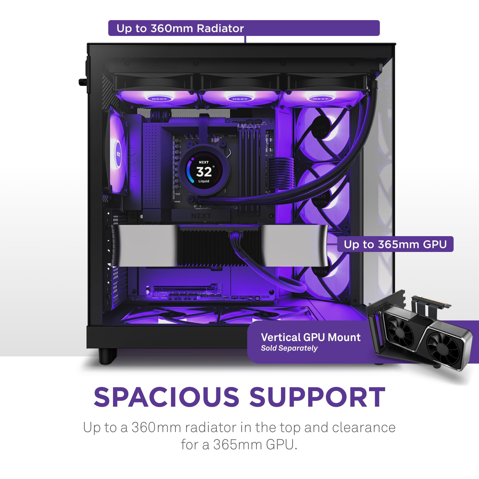 NZXT H6 Flow RGB | CC-H61FB-R1 | Compact Dual-Chamber Mid-Tower Airflow Case | Includes 3 x 120mm RGB Fans | Panoramic Glass Panels | High-Performance Airflow Panels | Cable Management | Black