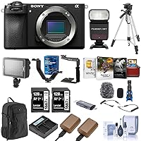 Sony Alpha a6700 Mirrorless Camera Body Bundle with Backpack, 2X 128GB SD Card, Card Reader, Corel Mac & PC Software Kit, 2X Extra Battery, Charger, Tripod, TTL Flash, LED Light, and More (14 Items)