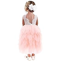 2Bunnies Girl Peony Lace Back A-Line Tiered Tutu Tulle Party Flower Girl Dress