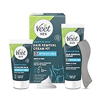 Veet® Hair Removal Cream for Men, Sensitive Skin Hair Remover Cream Kit for Intimate Area with Aloe Vera Aftercare Balm, For Pubic Hair Removal, 3.38 Fl Oz Depilatory Cream + 1.7 Fl Oz Aftercare Balm