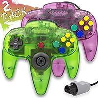 Wired Controller For Nintendo 64 N64 Console, Upgraded Joystick Classic Video Game Gamepad（Clear Green and Clear Purple,Pack of 2） (Renewed)