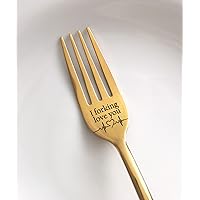 I Forking Love You Dinner Forks, Inspirational Funny Stainless steel Cutlery, Inspirational Gifts for Boyfriend, Girlfriend, Husband, Wife, Funny Wedding, Anniversary, Valentines Present (Gold)
