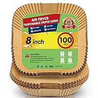 【Upgraded】 Air Fryer Disposable Paper Liners - 100 Pcs Thickened Deeper 8 Inch for 5-8QT Square Air Fryer Liners, Reversible Parchment Paper for Air Fryer, Baking and More