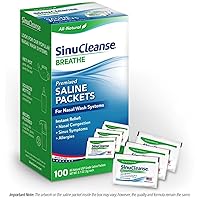 SinuCleanse Pre-Mixed Saline Packets for Nasal Wash Irrigation Systems, 100 Count, Made in USA, All-Natural, Pharmaceutical Grade and PH Balanced