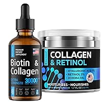 S RAW SCIENCE Beauty and Skin Revitalization - Vitamins for Healthy Hair, Skin and Nails & Anti-Aging Face Moisturizer - Biotin & Collagen Drops 30000mcg 2oz and Collagen Day & Night Cream 1.7oz