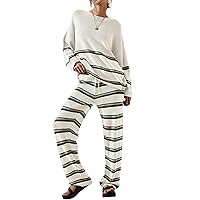 2 Piece Fall Sets for Women Oversized Sweater Outfit Cozy Knit Striped Matching Lounge Sets 2023