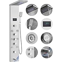 VEVOR Shower Panel, 6 Shower Modes, LED & Screen Hydroelectricity Shower Tower Panel System, Rainfall, Waterfall, 8 Massage Jets, Tub Spout, Handheld Shower, Stainless Steel Wall-Mounted Shower Set
