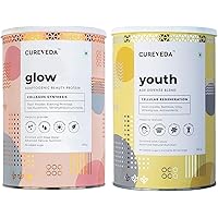 Pub Glow Plant Based Veg Collagen and Youth Age Defence Blended Powder Combo Natural Beauty Protein with Cellular Regeneration for Anti-Aging Wrinkles Antioxidant Blend (300 gm Each)