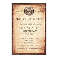 30 Invitations Adult Birthday Barrel Wine Vintage Rustic Personalized Cards + 30 White Envelopes