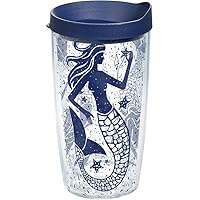 Tervis 1199002 Vintage Mermaid Collage Tumbler with Wrap and Navy Lid 16oz, Clear