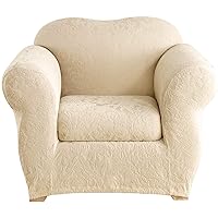 Stretch Jacquard Damask 2 Piece Chair Slipcover in Oyster