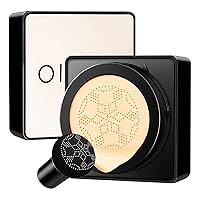Air Cushion CC Cream Mushroom Head, Screw Lid Moisturizing & Oil Control Full-Coverage Foundation with Mushroom Makeup Sponges For Uneven Skin Tone, All-Day Hold (Buff Beige)