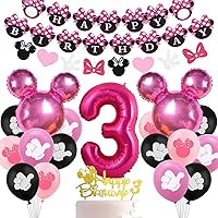 Cartoon Mouse Party Decorations 3rd Birthday Hot Pink Birthday Happy Birthday Banner Garland Head Balloons Cake Topper for 3 Year Old Girl