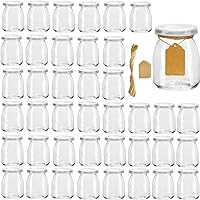 Glass Yogurt Container With Lids,Encheng 7 oz Clear Glass Jars With Lids(PE),Replacement Glass Pudding Jars Yogurt Jars,Glass Container With Twine n Tag For Milk,Jams,Jelly,Mousse,Dishwaresafe 40 Pack
