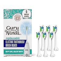 GuruNanda Replacement Sonic Brush Head (Pack of 6) - Compatible with GuruNanda Sonic Toothbrushes - Round-Ended, Soft Bristles to Help with Plaque Control & Teeth Whitening - IPRX Waterproof (White)