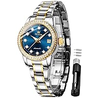 OLEVS Ladies Diamond Watches Automatic Mechanical Luxury Dress Classic Self Winding Stainless Steel Wrist Watch for Women（Gold/Blue/Black/White Dial）