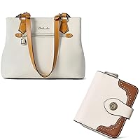 BOSTANTEN Women Handbag Genuine Leather Soft Designer Top Handle Purses Bundle with Women Leather Wallet RFID Blocking Small Bifold Wallet