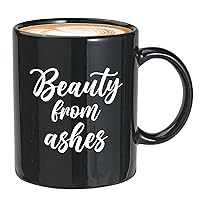 Beauty from Ashes Mug Black 11oz - Christian, Religious, Bible Verse, Jesus, Faith, Cross, Scripture, Religion
