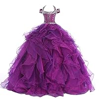Girls' Crystal Body Straps Layered Ball Gown Ruffles Pageant Dresses