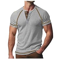 Men's T Shirt V Neck Buckle Summer Solid Color Casual Sports Short Sleeve T Shirt for Men