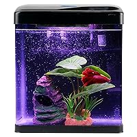 Green Crystal Stone and USB lamp Holder ERAARK Mini Betta Fish Tank Fish Bowl self Cleaning Fish Tank Decor Flower Pot hydroponic Plant Terrarium Aquarium Kit for Beginner with LED Light 