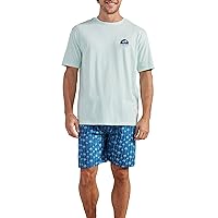 CARIBBEAN JOE Men's Sleep Set, Island Sunset Shorts and Blue Crew Neck T-Shirt Pajamas, Lightweight Novelty Pjs
