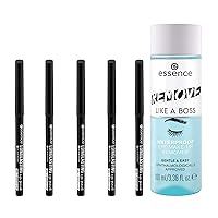 essence Black Longlasting Eyeliner Pencil 5-Pack & Remove Like a Boss Waterproof Eye Makeup Remover Bundle | Vegan & Cruelty Free