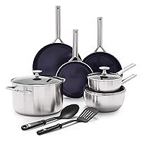 Blue Diamond Cookware Tri-Ply Stainless Steel Ceramic Nonstick, 11 Piece Cookware Pots and Pans Set, PFAS-Free, Multi Clad, Induction, Dishwasher Safe, Oven Safe, Silver