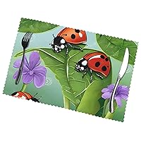 (Ladybug) Rectangular Printed Polyester Placemats Non-Slip Washable Placemat Decor for Kitchen Dining Table Indoor Outdoor Placemats 12x18in