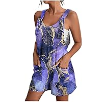 Rompers Shorts For Women Dressy Lightweight Marble Print Bib Overalls Adjustable Strap Stretchy Jumpsuit Romper With Pocket