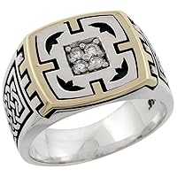 10k Gold & Sterling Silver 2-Tone Men's Celtic Diamond Ring with 0.16 ct. Brilliant Cut Diamonds, 19/32 inch wide