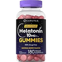 Carlyle Melatonin Gummies 10mg | 180 Count | Adult Drug Free Aid | Berry Flavor | Vegan, Non-GMO, Gluten Free