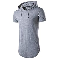 Mens Hip Hop Hipster Streetwear Short Sleeve Fashion Workout Side Zipper Trim Tee Cotton Pullover Longline Hoodies