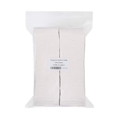 Japanese Organic Cotton Pads 100 Pieces 100% Organic Unbleached [Made in Japan] (1 Pack)