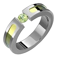 Lumiere Titanium Ring W Peridot Tension Set 5mm Wide Wedding Band 4 Him & Her Choose your Color for Free!