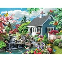 Bits and Pieces - 1000 Piece Jigsaw Puzzle for Adults - Dream Landscape – Puzzle Measures 20” x 27” 1000 pc Spring Scene Flower Garden Stream Nature Cottage Birds Butterfly Jigsaw by Artist Alan Giana