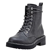 Jeossy Women's 9627 Combat Ankle Boots Low Heel Lace-up Booties with Side Zipper