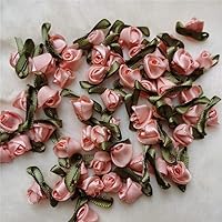 200pcs Mini Satin Ribbon Flower Bows Rose Wedding Sewing Crafts Appliques Polyester for Wedding Bride Gift Wrapping Decoration (Pink)