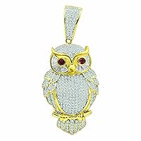 Navnita Jewellers Owl Pendant Necklace 14K Yellow Gold Plated 2.50 Ct Round Cut Diamond unisex