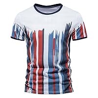 通用 Men's Short-Sleeved Summer Cotton Fashion Vertical Stripes Casual Print Half-Sleeve T-Shirt