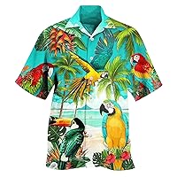 Mens Summer Short Sleeve Hawaiian Shirts Tropical Printed Button Down Beach Casual T-Shirts Fashion Floral Tops for Party