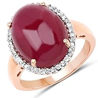 14K Rose Gold Plated 16.69 Carat Genuine Glass Filled Ruby and White Topaz .925 Sterling Silver Ring
