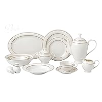 Lorren Home Trends 57 Piece Wavy Gold Mix and Match Bone China Service for 8-Blossom