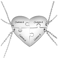 Fanery sue Personalized Puzzle Pieces Heart Shape Necklace/Kaychain for Love Best Friends Family Custom Name/Date Matching Pendant Set with Gift Box
