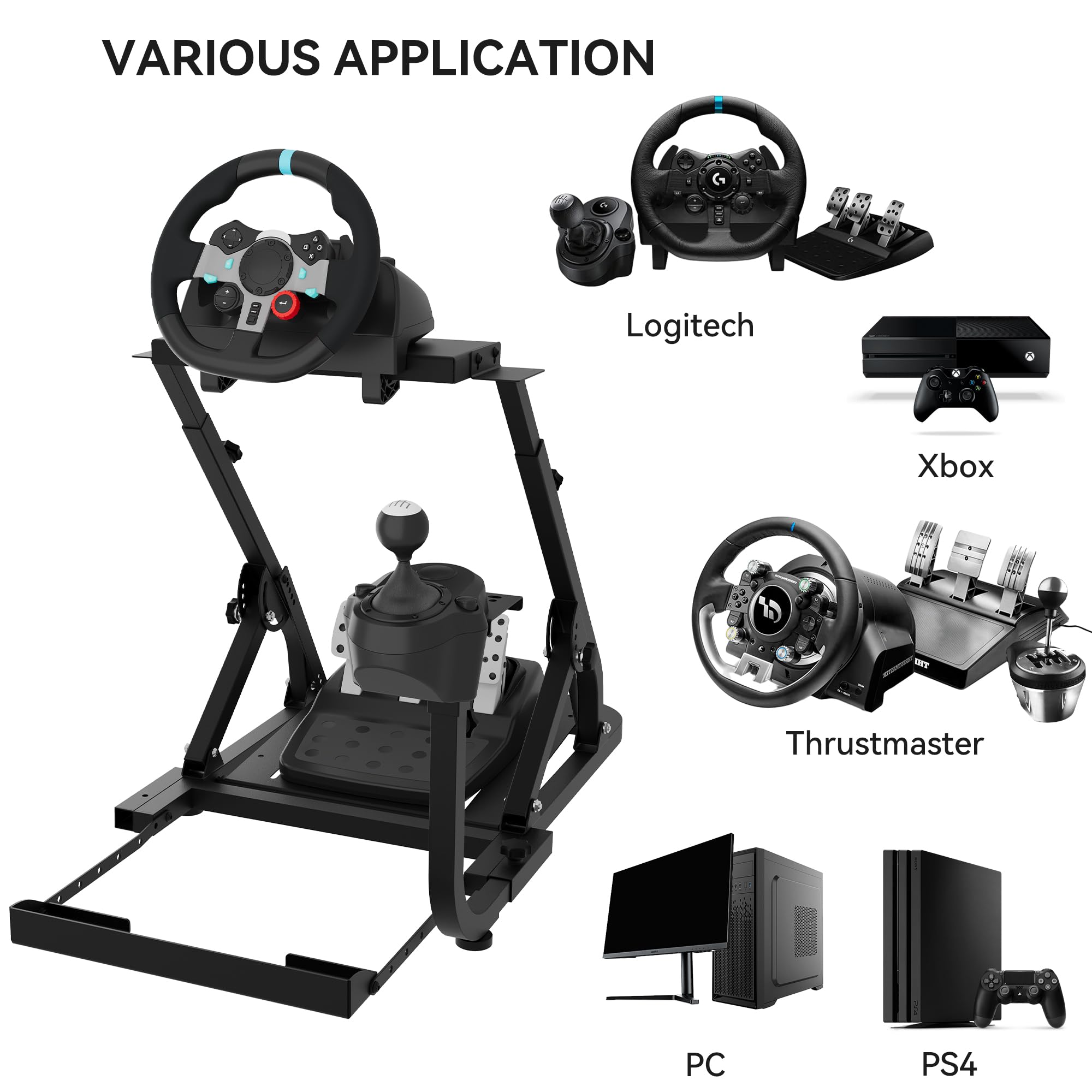 GAOMON Racing Steering Wheel Stand, Gaming Wheel Stand Suitable for Logitech G920/G25/G29, Thrustmaster T80/T150/T300 with Gear Lever Wheel Slot, Foldable (No Pedals, Handbrake, Steering Wheel)