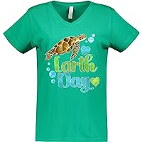 Earth Day Sea Turtle and Hearts Women's V-Neck T-Shirt